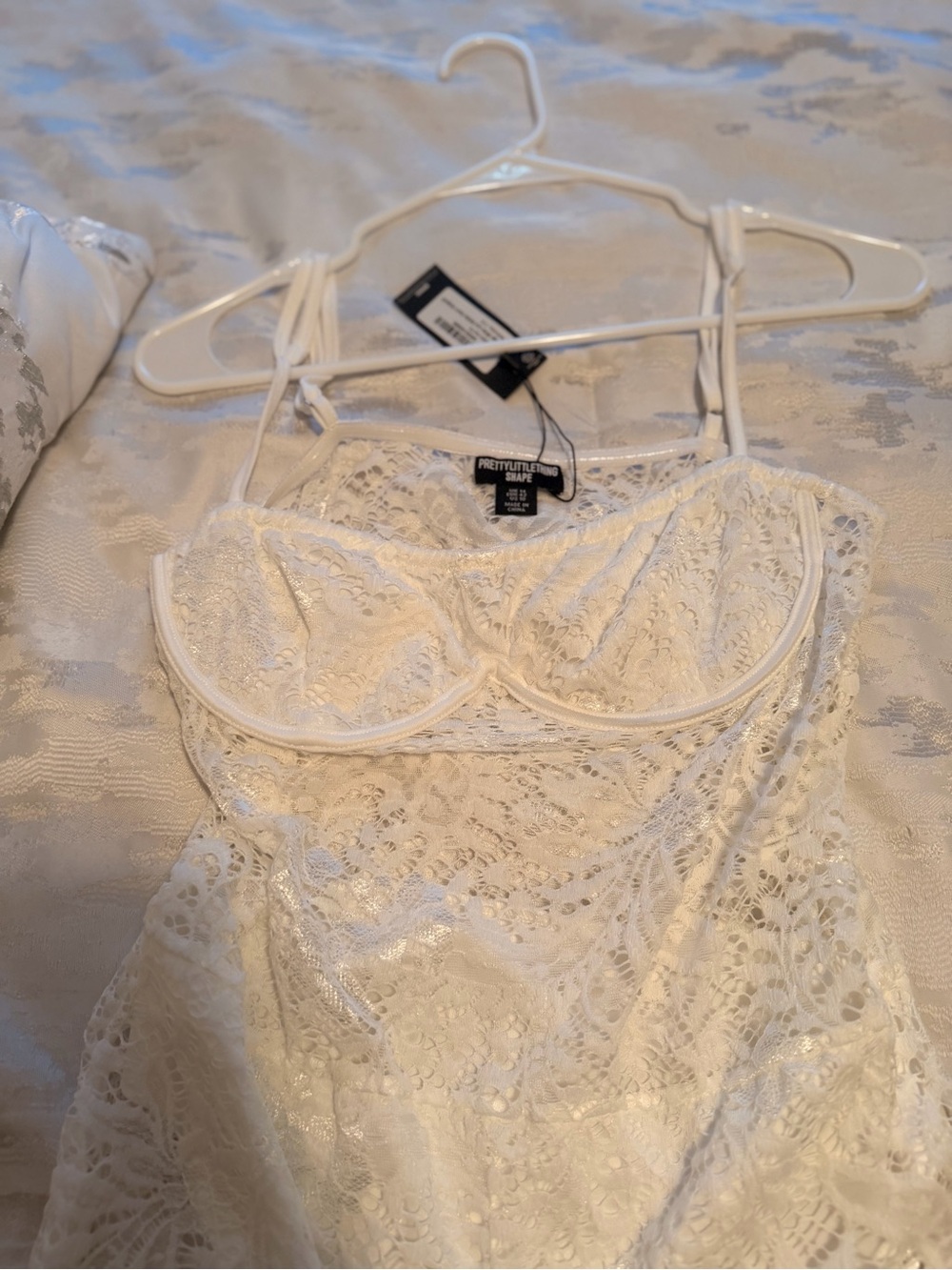 PrettyLittleThing White Lace Strapless One Piece